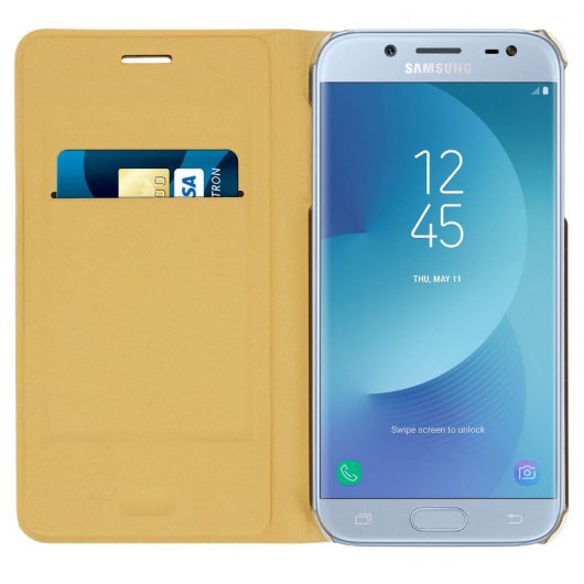 Avizar Flip Book Cover Funda Cartera Dorada para Samsung Galaxy J3 2017