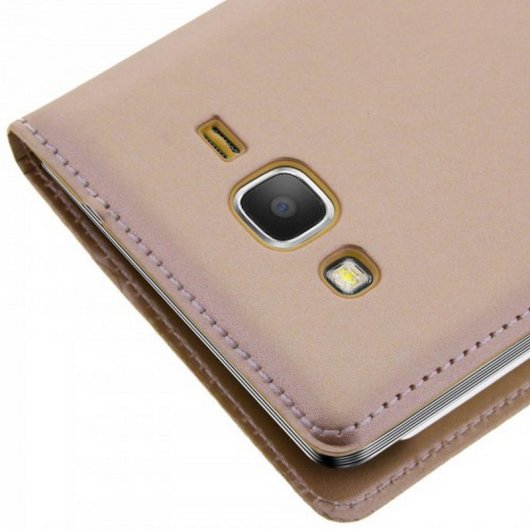Avizar Flip Book Cover Funda Cartera Dorada para Samsung Galaxy Grand Prime