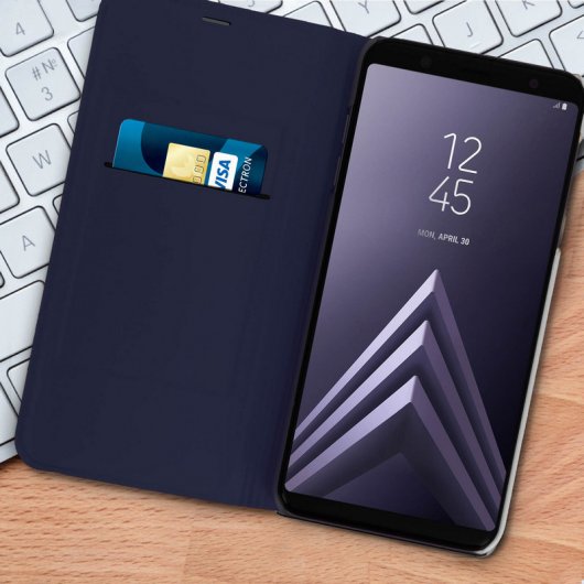 Avizar Flip Book Cover Funda Cartera Azul Oscuro para Samsung Galaxy A6 Plus
