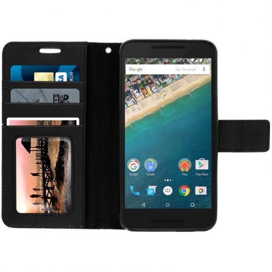 Avizar Funda Billetera Negra para LG Google Nexus 5X