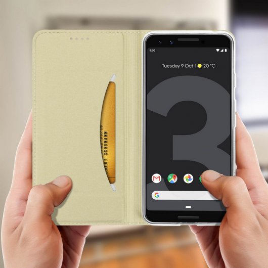 Avizar Funda Libro Dorada con Cierre Magnético para Google Pixel 3