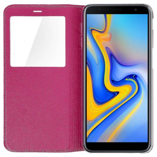Avizar Funda Libro con Ventana Fucsia para Samsung Galaxy J6 Plus