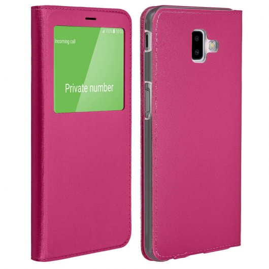 Avizar Funda Libro con Ventana Fucsia para Samsung Galaxy J6 Plus