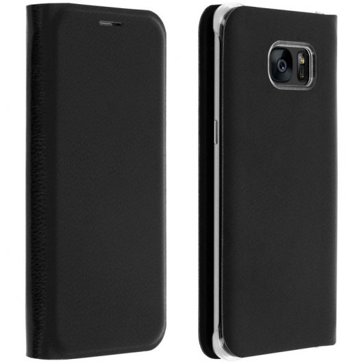 Avizar Flip Book Cover Funda Cartera Negra para Samsung Galaxy S7 Edge