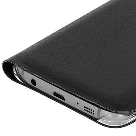 Avizar Flip Book Cover Funda Cartera Negra para Samsung Galaxy S7 Edge