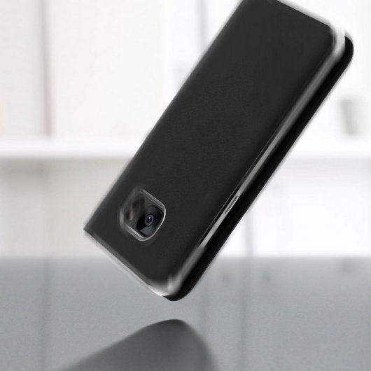 Avizar Flip Book Cover Funda Cartera Negra para Samsung Galaxy S7 Edge