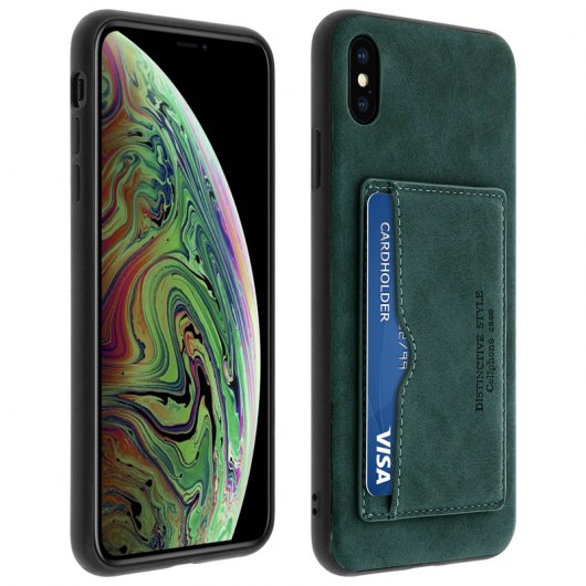 Avizar Blaue Silikon/Kunstleder-Rückseite im Vintage-Effekt für Apple iPhone XS Max