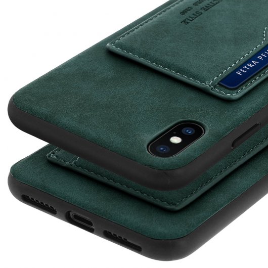 Avizar Blaue Silikon/Kunstleder-Rückseite im Vintage-Effekt für Apple iPhone XS Max