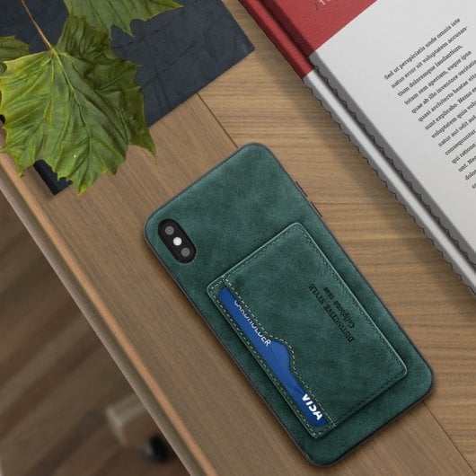 Avizar Blaue Silikon/Kunstleder-Rückseite im Vintage-Effekt für Apple iPhone XS Max