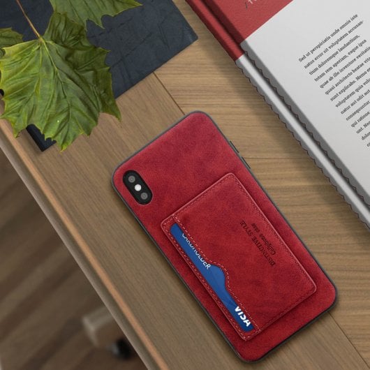 Avizar Coque arrière en silicone/simili cuir rouge effet vintage pour Apple iPhone XS Max