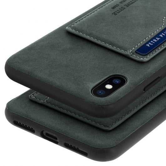 Avizar Grau Silikon/Kunstleder Back Case Vintage Effekt für Apple iPhone XS Max