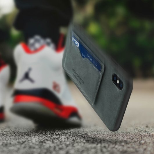 Avizar Grau Silikon/Kunstleder Back Case Vintage Effekt für Apple iPhone XS Max
