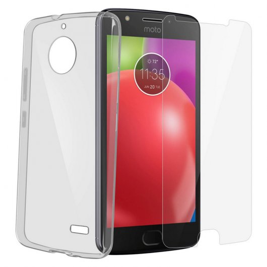 Avizar Funda de Silicona Transparente + Cristal Templado para Motorola Moto E4