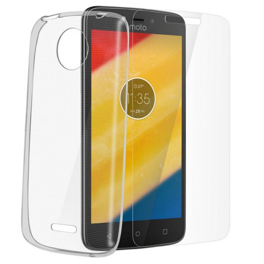 Avizar Funda de Silicona Transparente + Cristal Templado para Motorola Moto C Plus