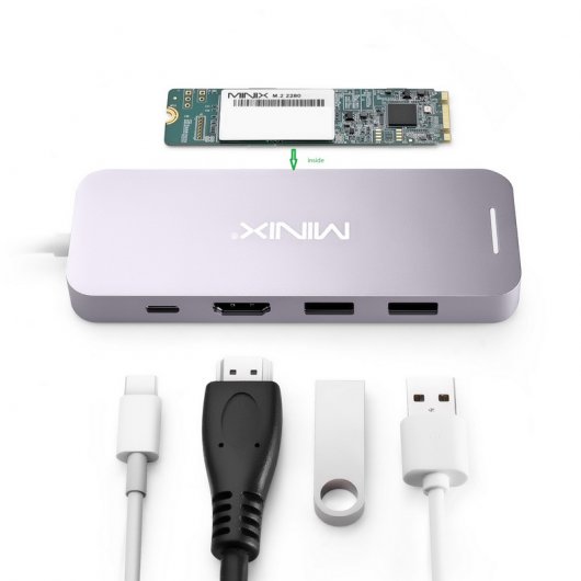 Minix Neo Storage Hub USB-C Multipuerto con 120GB SSD Gris para Apple MacBook