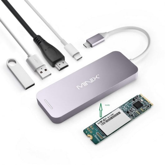 Minix Neo Storage Hub USB-C Multipuerto con 120GB SSD Gris para Apple MacBook