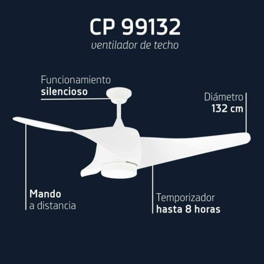 Ventilatore da Soffitto con Luce Orbegozo CP 99132 70W 132cm 3 Velocità LED Silenzioso Telecomando Timer