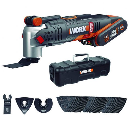 Worx WX693 Multiherramienta Sonicrafter Sin Escobillas Hyperlock + Batería 20V 2.0Ah + Maletín