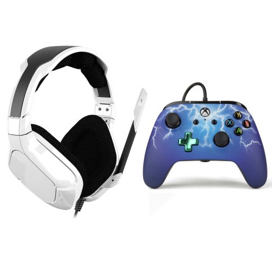Power A Pack Gioteck SX6 Storm Auriculares Gaming + Spider Lightning Mando con Cable para Xbox One