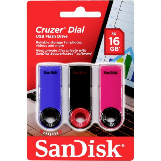 Sandisk Cruzer Dial Pack 3 Memorias 16GB USB 2.0 Negro/Azul/Rosa