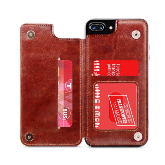 Unotec Wallex Funda de Piel Marrón para iPhone 7 Plus/8 Plus