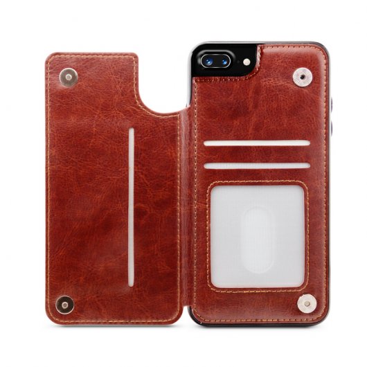 Unotec Wallex Funda de Piel Marrón para iPhone 7 Plus/8 Plus