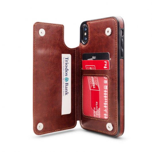 Unotec Wallex Funda de Piel Marrón para iPhone XS Max