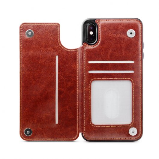 Unotec Wallex Funda de Piel Marrón para iPhone XS Max