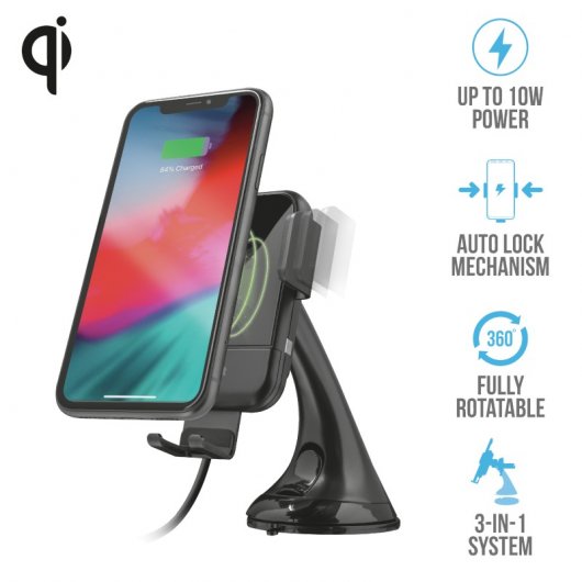 Trust Juvo10 Soporte de Teléfono para Coche con Carga Rápida Inalámbrica Qi