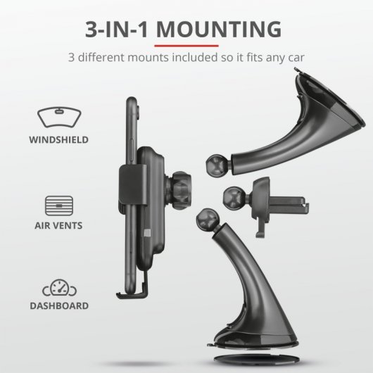 Trust Juvo10 Soporte de Teléfono para Coche con Carga Rápida Inalámbrica Qi