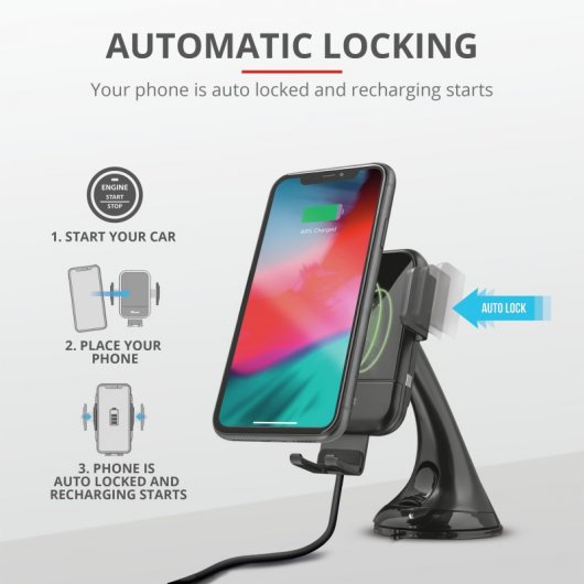 Trust Juvo10 Soporte de Teléfono para Coche con Carga Rápida Inalámbrica Qi