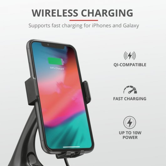 Trust Juvo10 Soporte de Teléfono para Coche con Carga Rápida Inalámbrica Qi