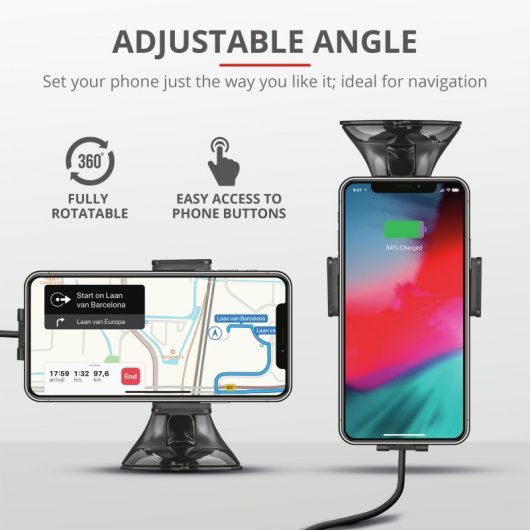Trust Juvo10 Soporte de Teléfono para Coche con Carga Rápida Inalámbrica Qi