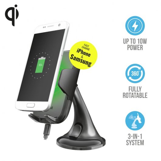 Trust Yudo10 Soporte de Teléfono para Coche con Carga Rápida Inalámbrica Qi