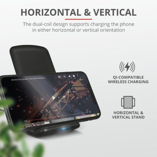 Trust Primo10 Pedestal para Escritorio de Carga Rápida Inalámbrica Qi