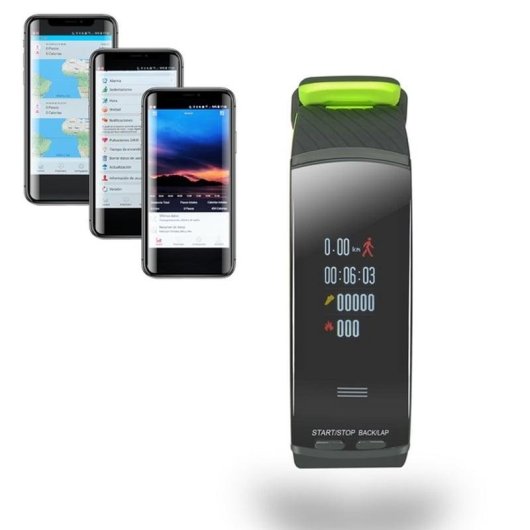 Tomate Dorado Smartband GPS Go! Bluetooth GPS 0,96" OLED Verde Pulsómetro Compatível Android iOS