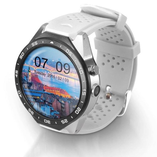 Tomate Dorado Amoled HR Smartwatch Bluetooth/WiFi/3G Plata con Correa Blanca