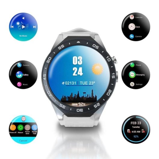 Tomate Dorado Amoled HR Smartwatch Bluetooth/WiFi/3G Plata con Correa Blanca