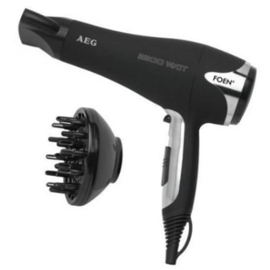 Secador de Cabelo Profissional Iónico AEG HTD 5595 2200W 3 Temperaturas 2 Velocidades com Difusor Preto Prata