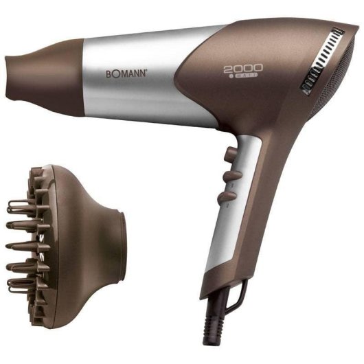 Secador de Cabelo Profissional Bomann HTD 843 2000W 3 Temperaturas 2 Velocidades com Difusor Antracite Prata