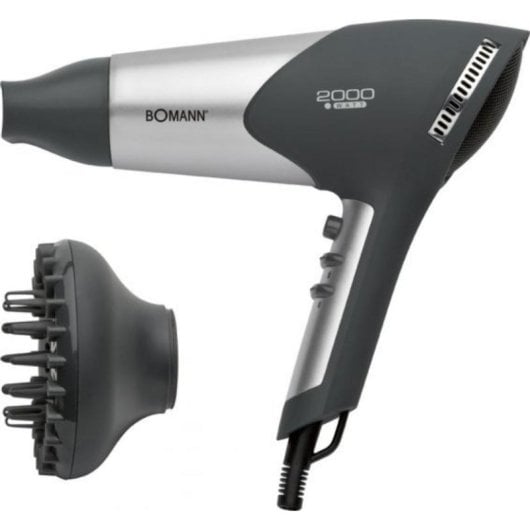 Secador de Cabelo Profissional Bomann HTD 843 2000W 3 Temperaturas 2 Velocidades com Difusor Antracite Prata