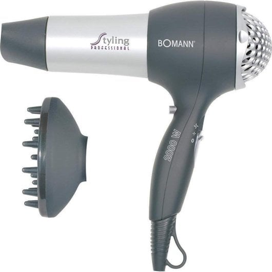 Secador de Cabelo Bomann HTD 889 CB Com Difusor 2000 W 2 Velocidades Preto/Prata