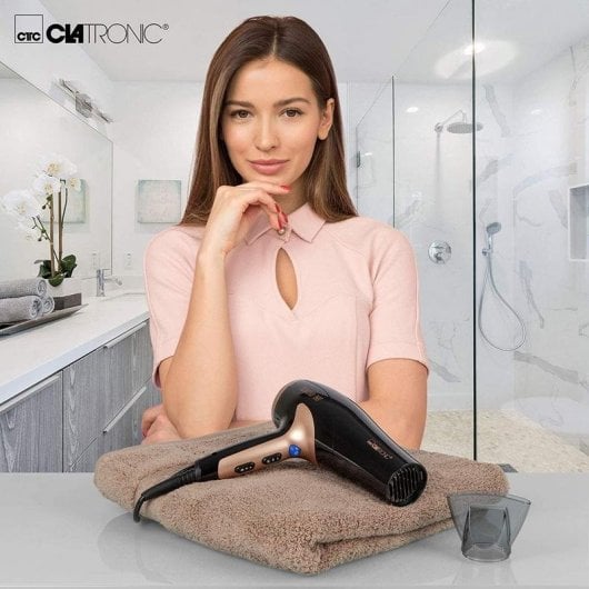 Ionen Föhn Clatronic HT 3661 2200W 3 Temperaturstufen 2 Geschwindigkeiten Kaltstufe Schwarz Kupfer