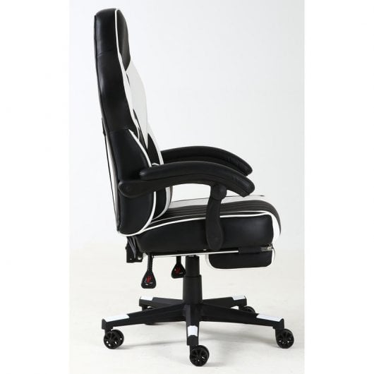 F36-2 Cadeira Gaming com Apoio para Pés Branca/Preta