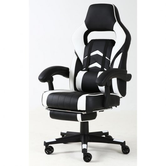F36-2 Cadeira Gaming com Apoio para Pés Branca/Preta
