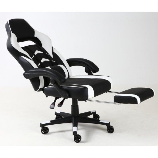 F36-2 Cadeira Gaming com Apoio para Pés Branca/Preta