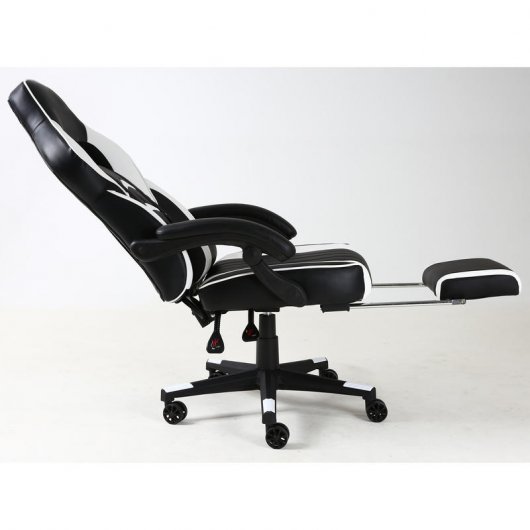 F36-2 Cadeira Gaming com Apoio para Pés Branca/Preta