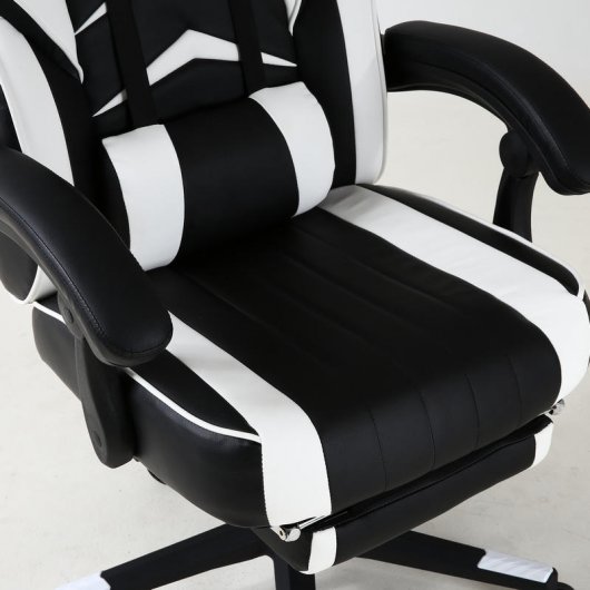 F36-2 Cadeira Gaming com Apoio para Pés Branca/Preta