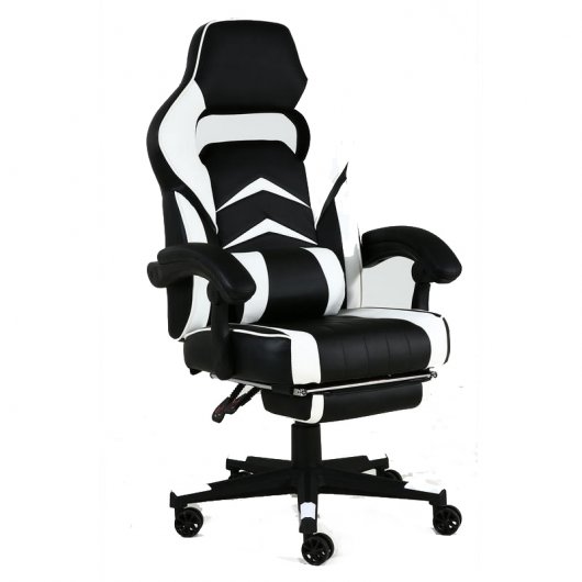 F36-2 Cadeira Gaming com Apoio para Pés Branca/Preta