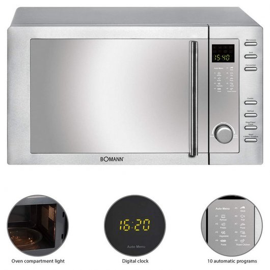 Bomann MWG 2281 H CB Microondas con Grill 23L 1300W Acero Inoxidable